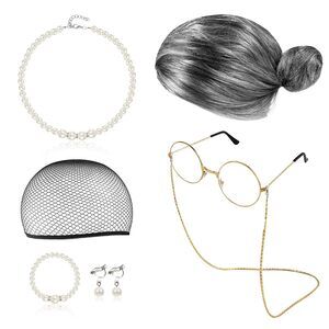 1279 Old Lady Costume Set-grandmother Wig,wig Caps,madea Granny